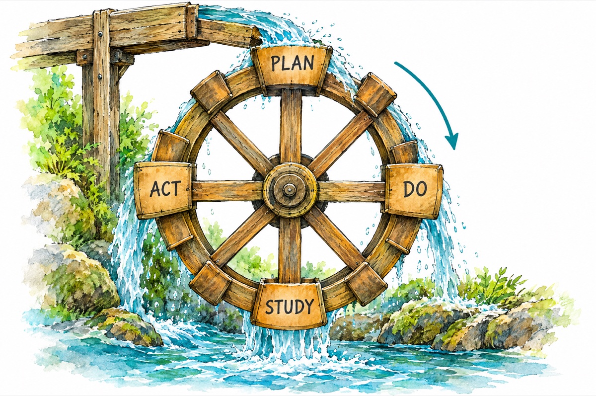 Illustration: The plan is run as a turning loop: plan, do, study, act, and round again.
