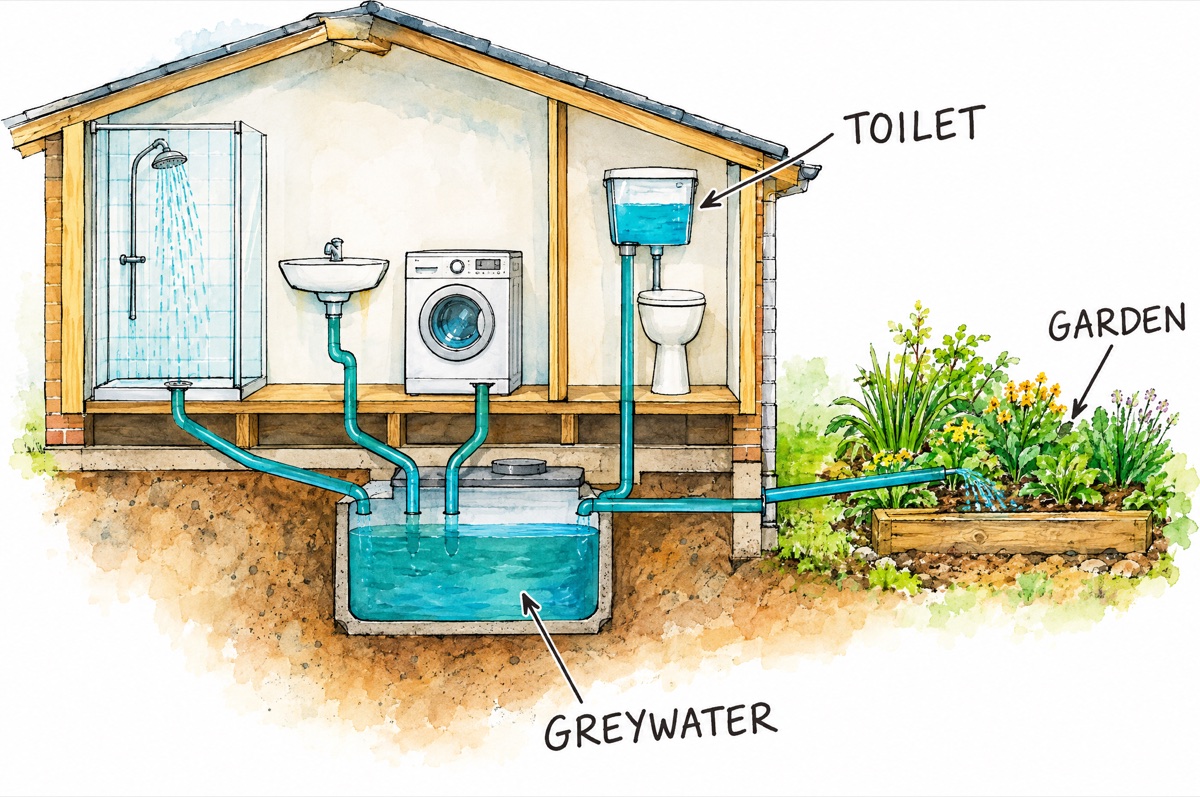 Illustration: A home's lightly used greywater is more than enough to flush all its toilets.
