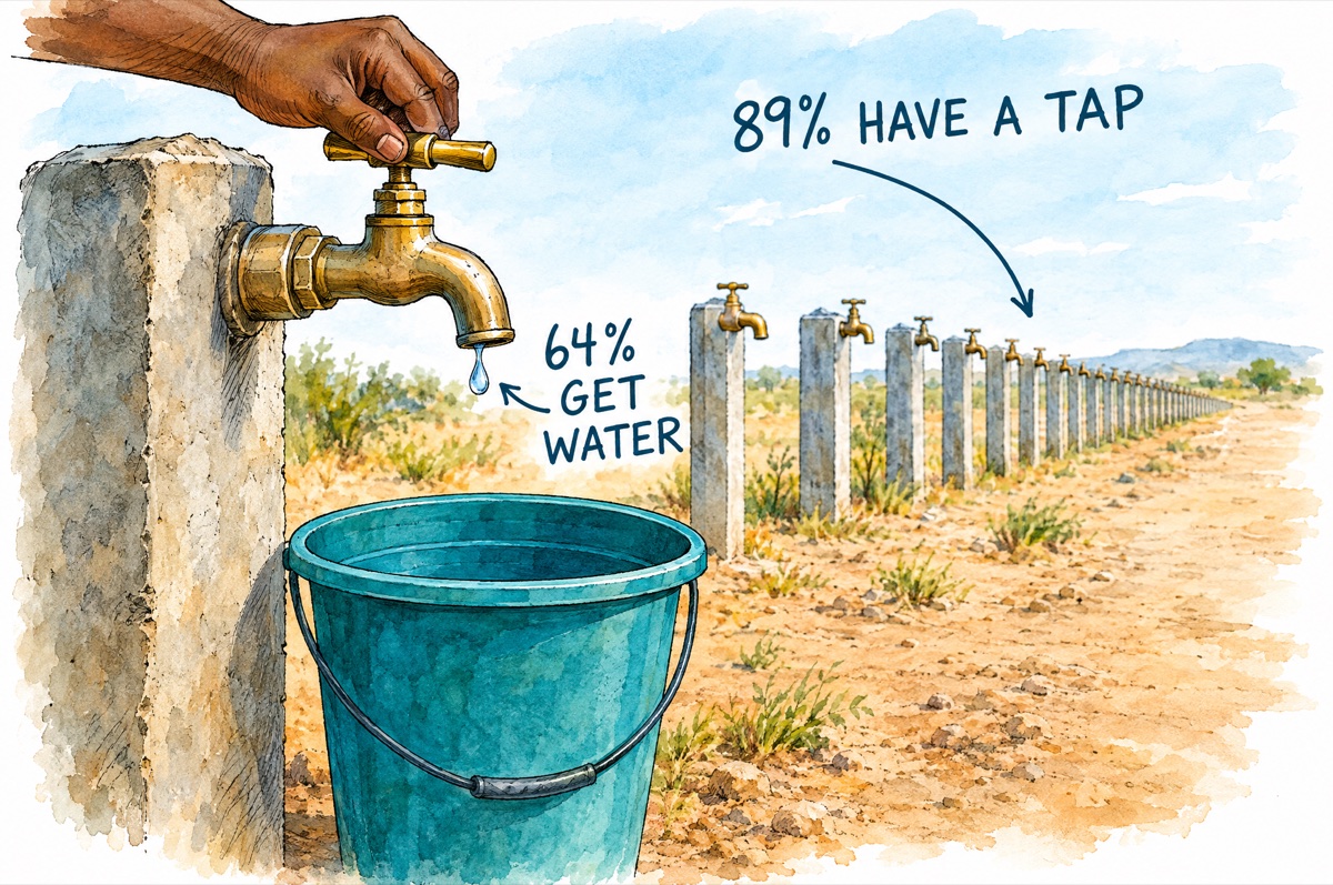 Illustration: Most homes have a tap, but far fewer have water that reliably comes out of it.